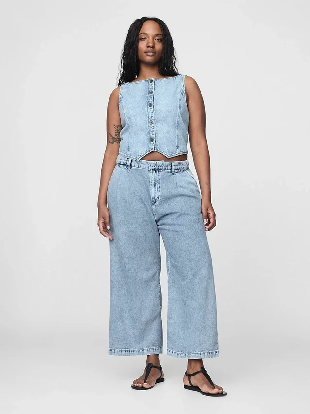365 High Rise ultrazachte denim broek met plooien tot aan de enkels