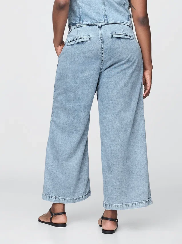 365 High Rise ultrazachte denim broek met plooien tot aan de enkels