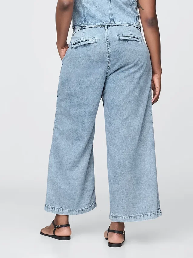 365 High Rise ultrazachte denim broek met plooien tot aan de enkels