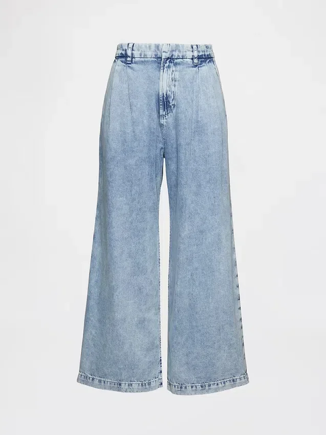 365 High Rise ultrazachte denim broek met plooien tot aan de enkels