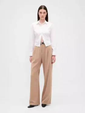 365 hooggetailleerde broek van geborsteld twill met plooien