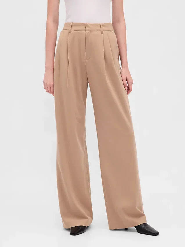 365 hooggetailleerde broek van geborsteld twill met plooien