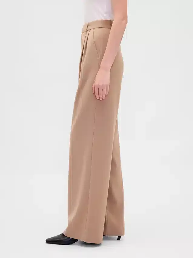 365 hooggetailleerde broek van geborsteld twill met plooien