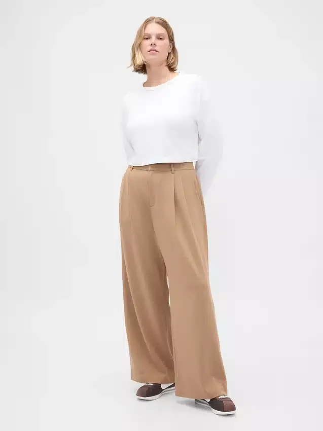 365 hooggetailleerde broek van geborsteld twill met plooien