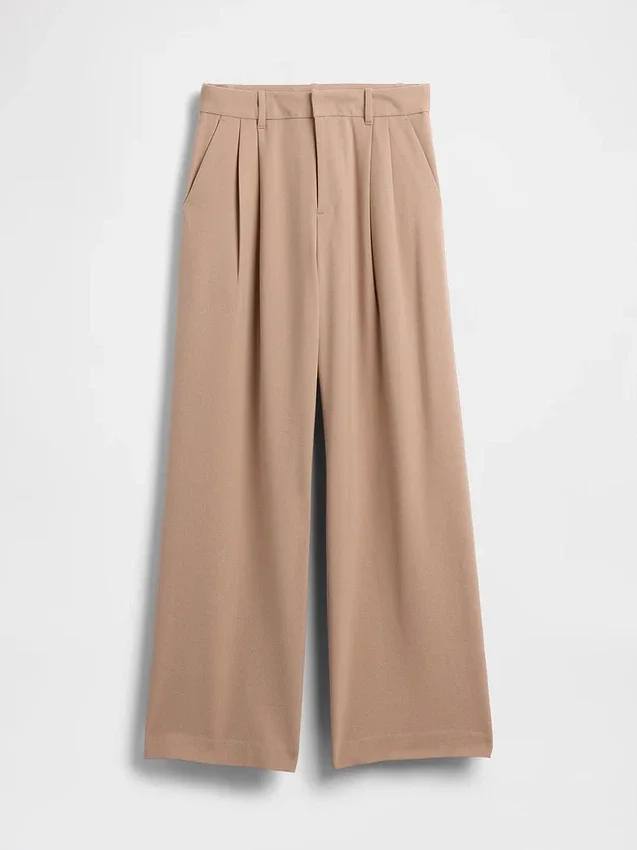 365 hooggetailleerde broek van geborsteld twill met plooien