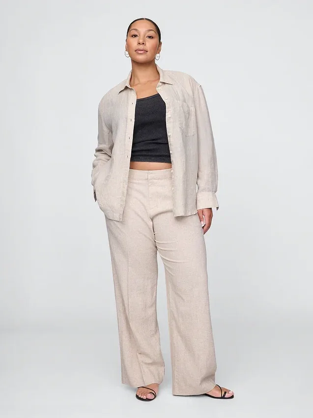 365 Lage taille broek van linnenmix