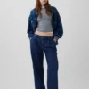365 Lage taille denimbroek met plooien
