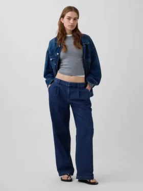 365 Lage taille denimbroek met plooien
