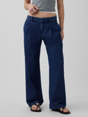 365 Lage taille denimbroek met plooien