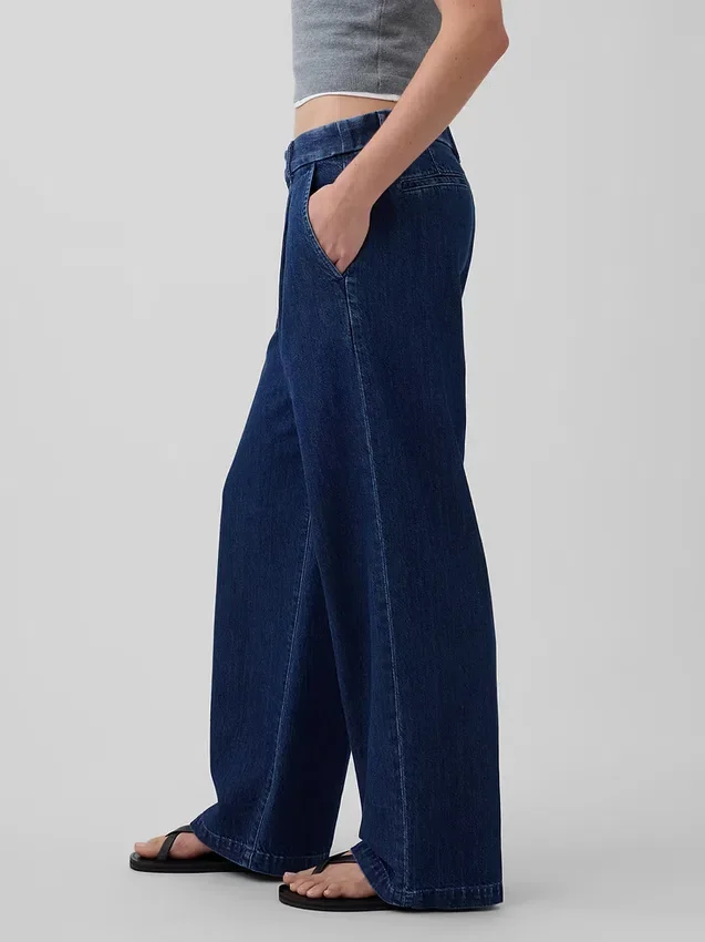 365 Lage taille denimbroek met plooien