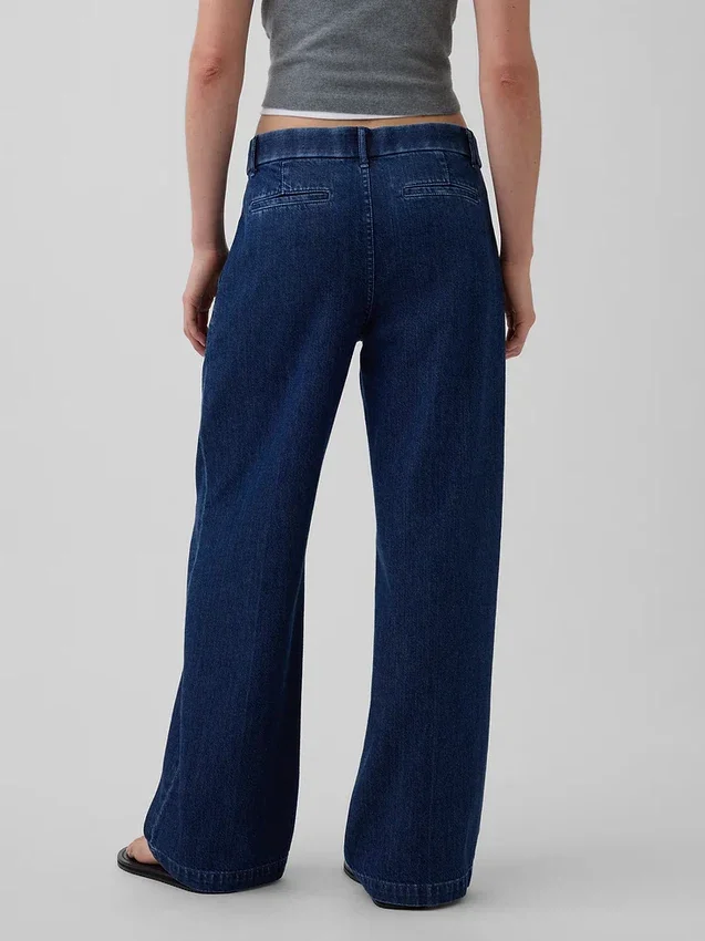 365 Lage taille denimbroek met plooien