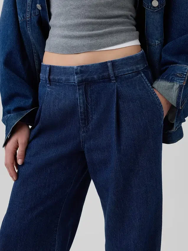 365 Lage taille denimbroek met plooien