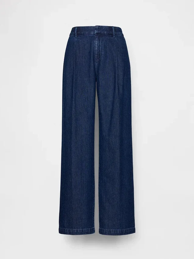 365 Lage taille denimbroek met plooien