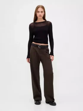365 Lage taille, geborstelde twill plooibroek