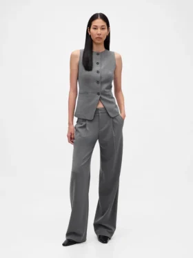 365 Lage taille, geborstelde twill plooibroek