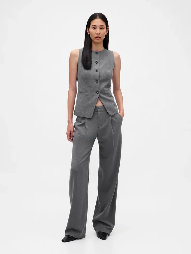 365 Lage taille, geborstelde twill plooibroek