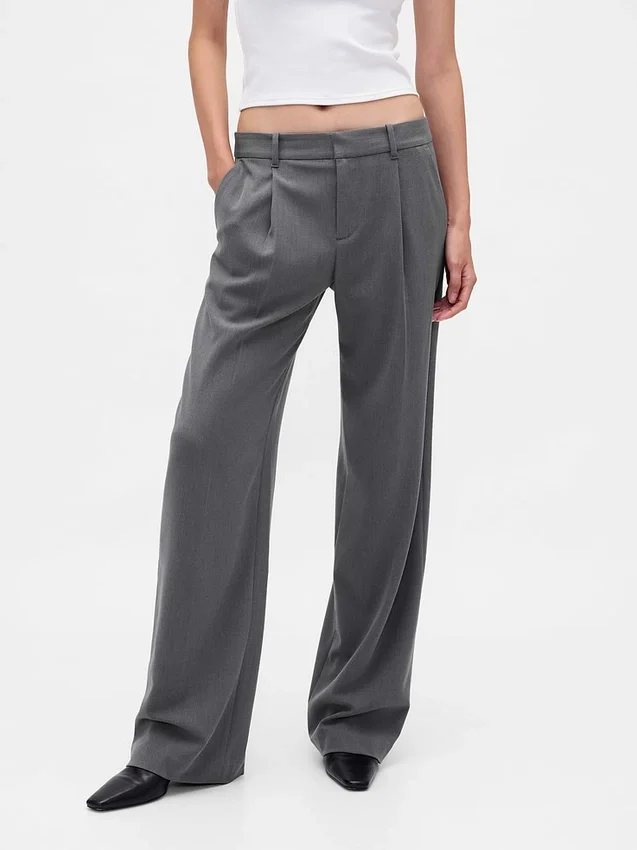365 Lage taille, geborstelde twill plooibroek