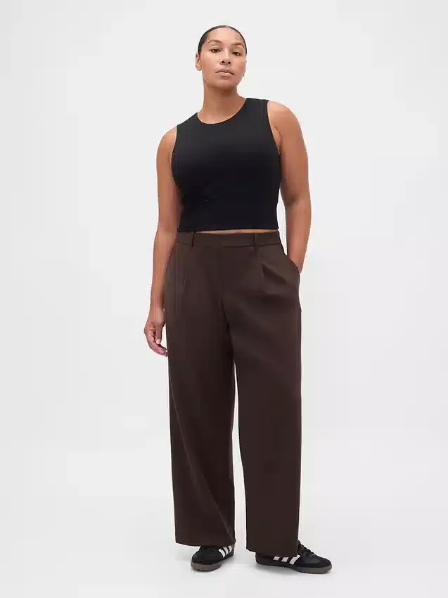 365 Lage taille, geborstelde twill plooibroek