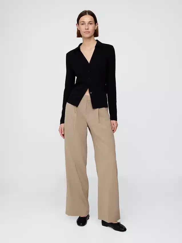 365 Lage taille, geplooide broek met wijde pijpen
