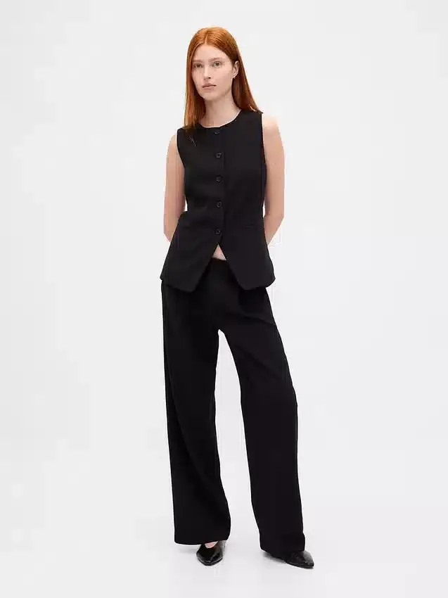365 Lage taille, geplooide broek met wijde pijpen
