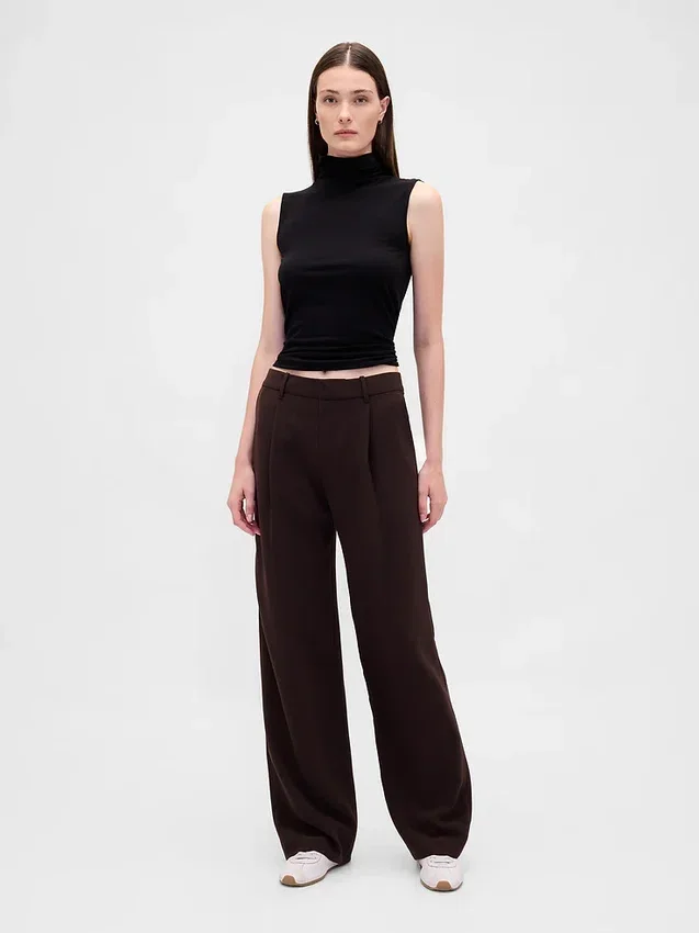 365 Lage taille, geplooide broek met wijde pijpen