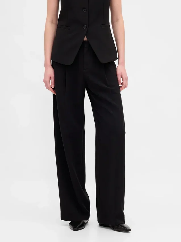365 Lage taille, geplooide broek met wijde pijpen