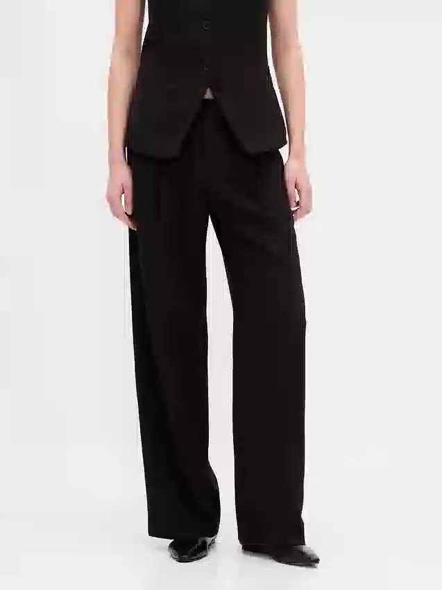 365 Lage taille, geplooide broek met wijde pijpen