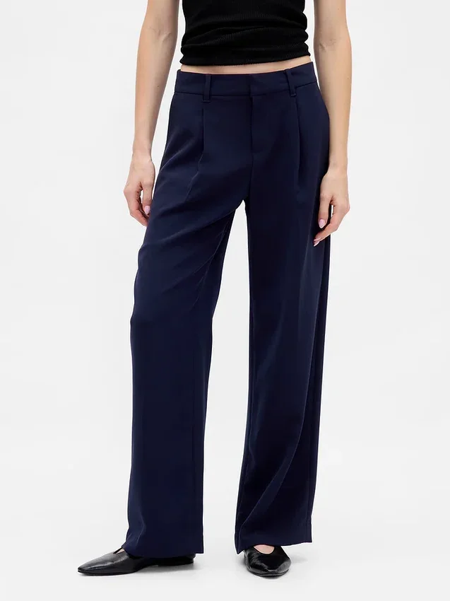 365 Lage taille, geplooide broek met wijde pijpen