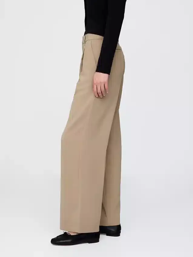 365 Lage taille, geplooide broek met wijde pijpen