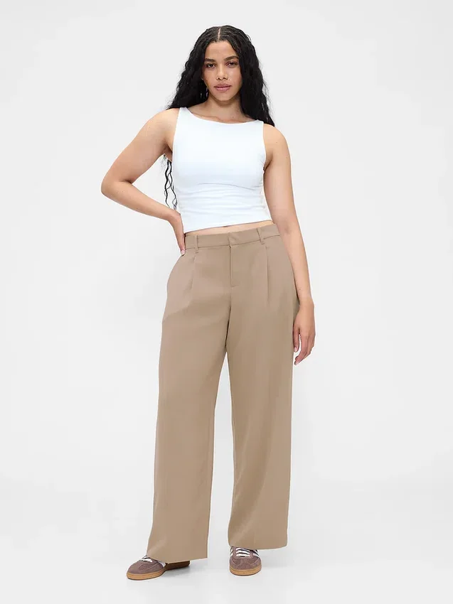 365 Lage taille, geplooide broek met wijde pijpen