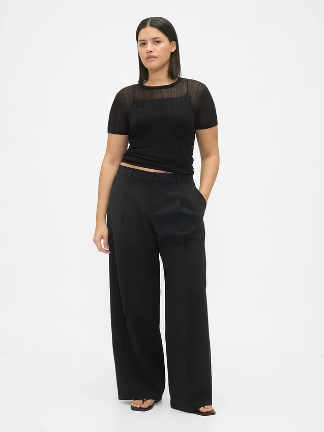 365 Lage taille, geplooide broek met wijde pijpen
