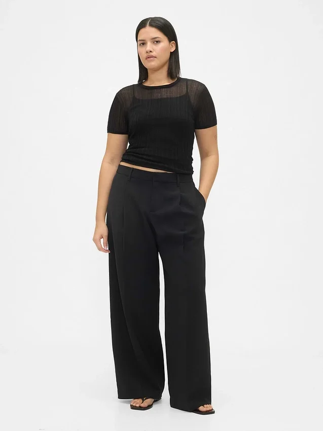 365 Lage taille, geplooide broek met wijde pijpen