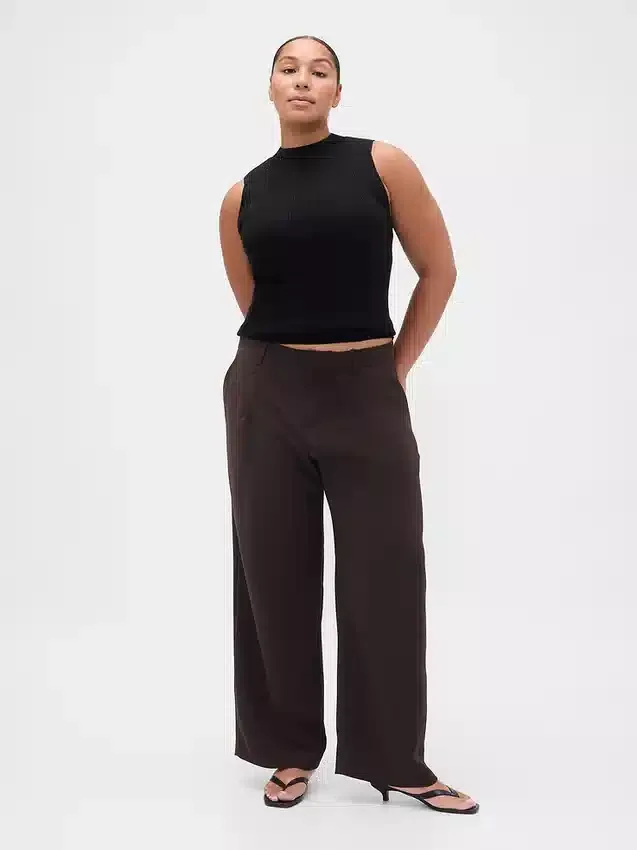 365 Lage taille, geplooide broek met wijde pijpen