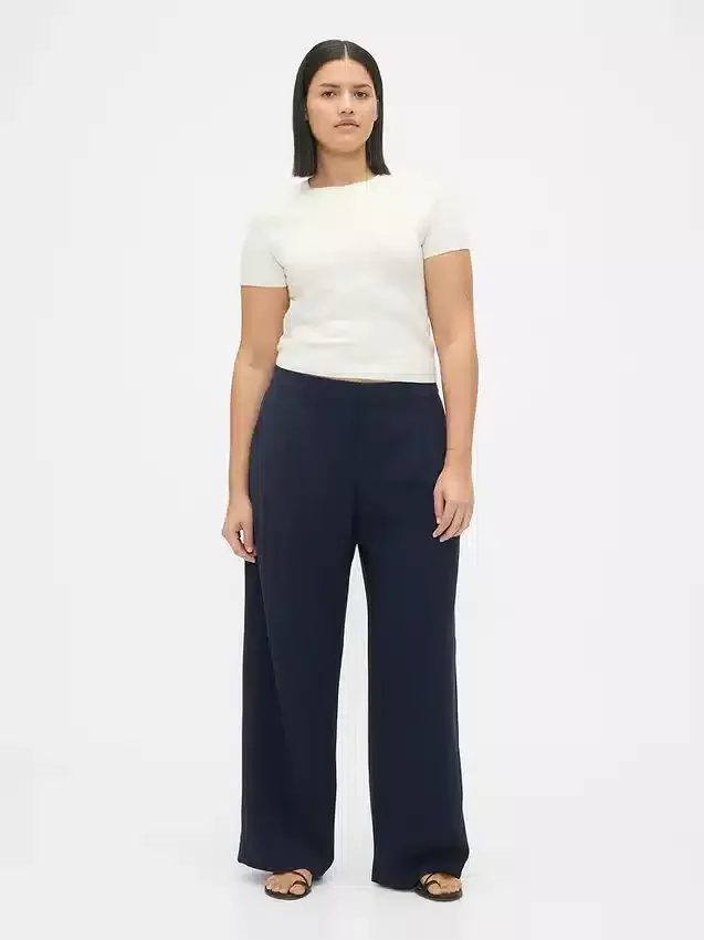 365 Lage taille, geplooide broek met wijde pijpen