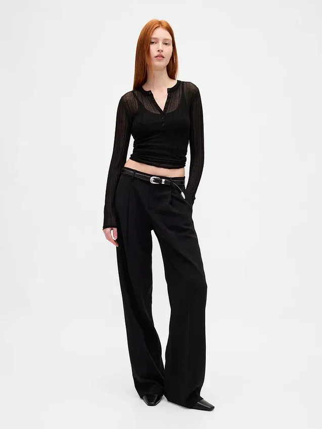 365 Lage taille, geplooide broek met wijde pijpen