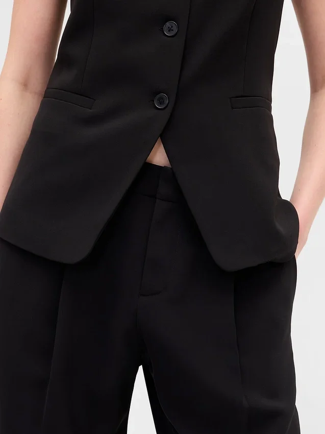 365 Lage taille, geplooide broek met wijde pijpen