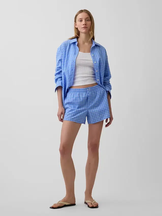 4" korte broek van seersucker met ruitjespatroon