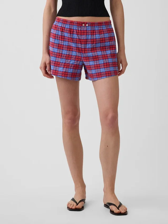 4" korte broek van seersucker met ruitjespatroon