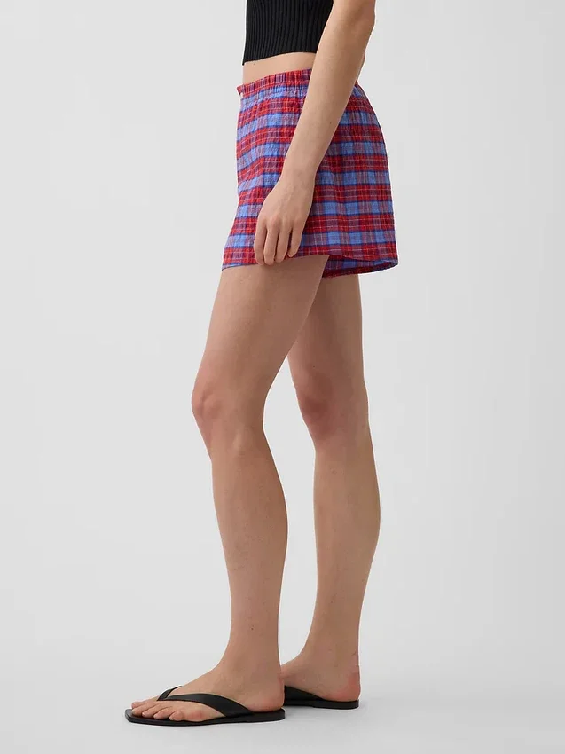 4" korte broek van seersucker met ruitjespatroon