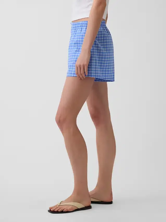 4" korte broek van seersucker met ruitjespatroon
