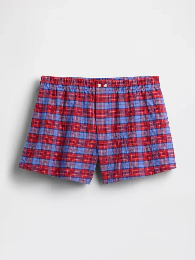 4" korte broek van seersucker met ruitjespatroon