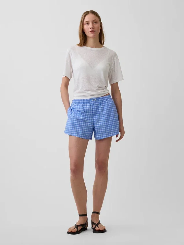 4" korte broek van seersucker met ruitjespatroon