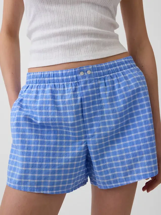 4" korte broek van seersucker met ruitjespatroon