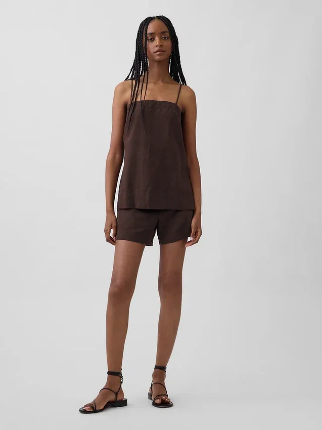 4" mid-rise korte broek van linnenmix