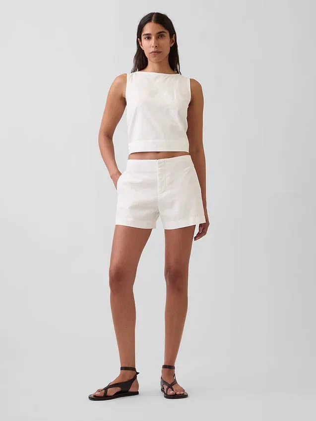 4" mid-rise korte broek van linnenmix