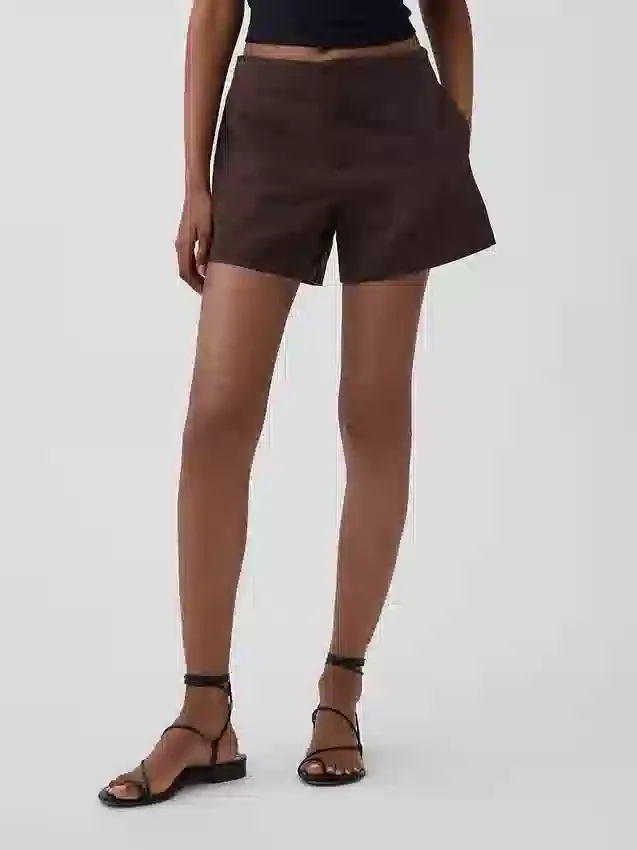 4" mid-rise korte broek van linnenmix