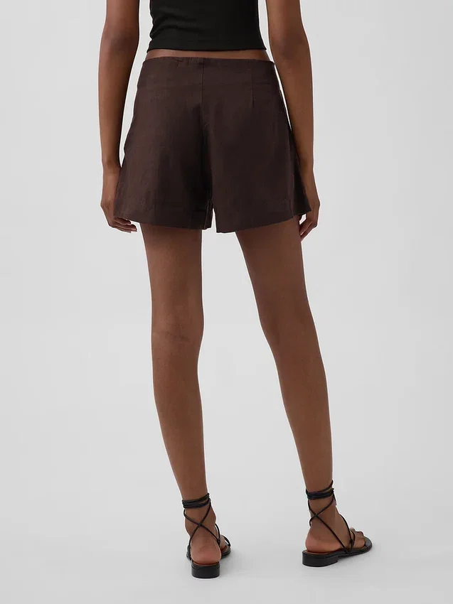 4" mid-rise korte broek van linnenmix