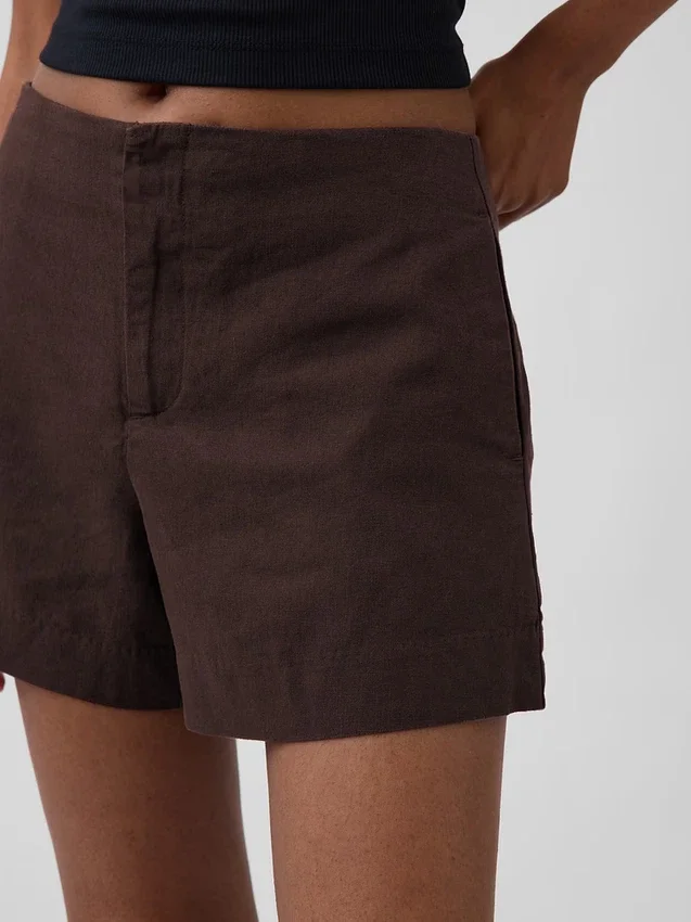4" mid-rise korte broek van linnenmix