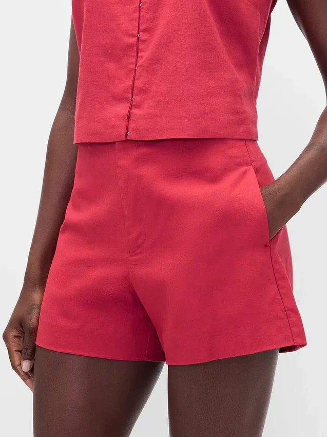 4" mid-rise korte broek van linnenmix