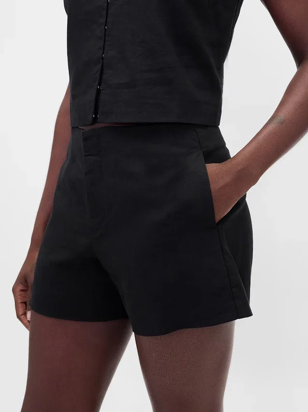 4" mid-rise korte broek van linnenmix
